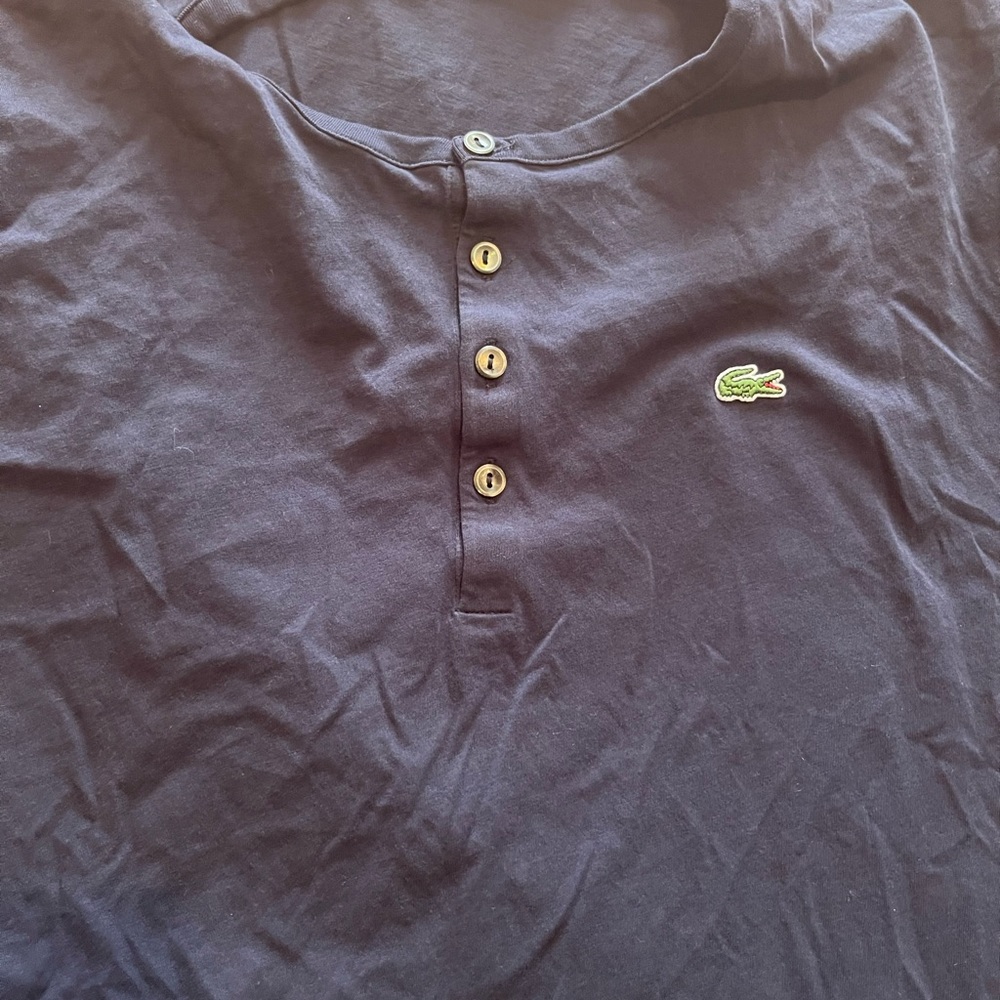 Lacoste. Navy blue button up t-shirt. Size 8